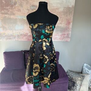 Vintage Guess Black, Gold and‎ Green  Strapless A-line Cocktail Dress Size 5
